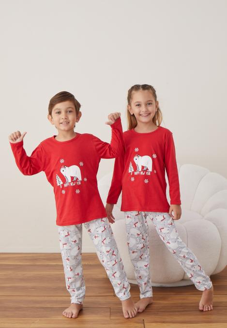 Pijamale de Crăciun Copii,Culoare Rosu,Engros